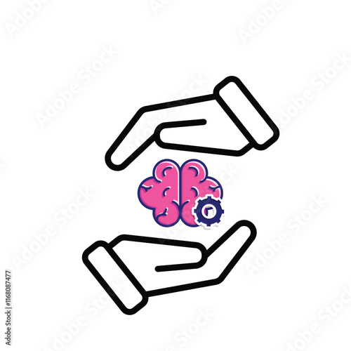 brain icon. brain and artificial intelligence in hand. Brain design and chip in the middle. Education, technology and protection vector design. Mixed design style