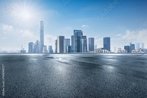 Obraz na płótnie Asphalt road square with modern city buildings scenery in Shenzhen, China. Outdoor city background. w salonie