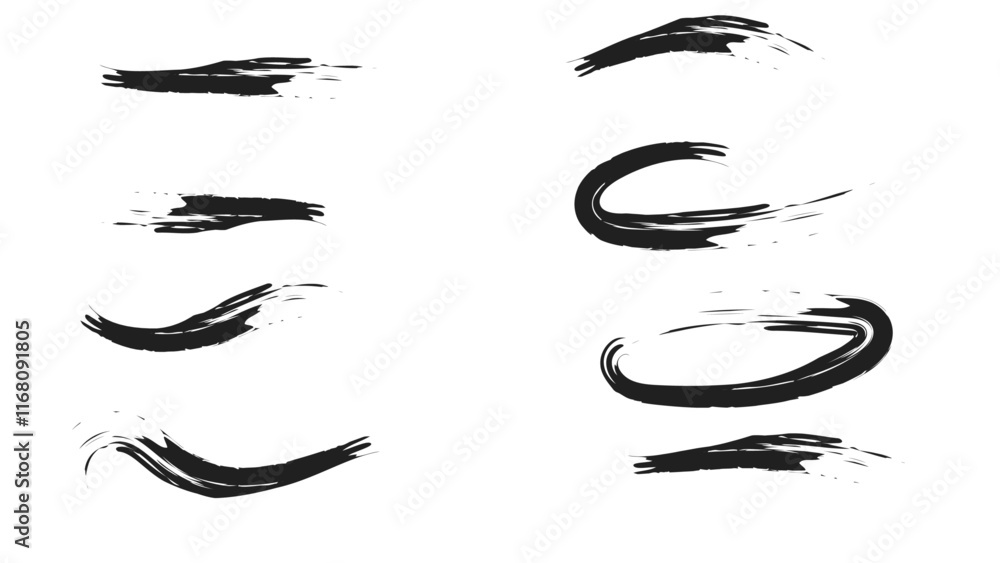 Set of grunge brush paint, ink brush strokes. brush collection isolated on white background. Trendy brush stroke for black ink paint, dirt banner, bold brush strokes. Vector illustration Set of grunge brush paint, ink brush strokes. brush collection isolated on white background. Trendy brush stroke for black ink paint, dirt banner, bold brush strokes. Vector illustration