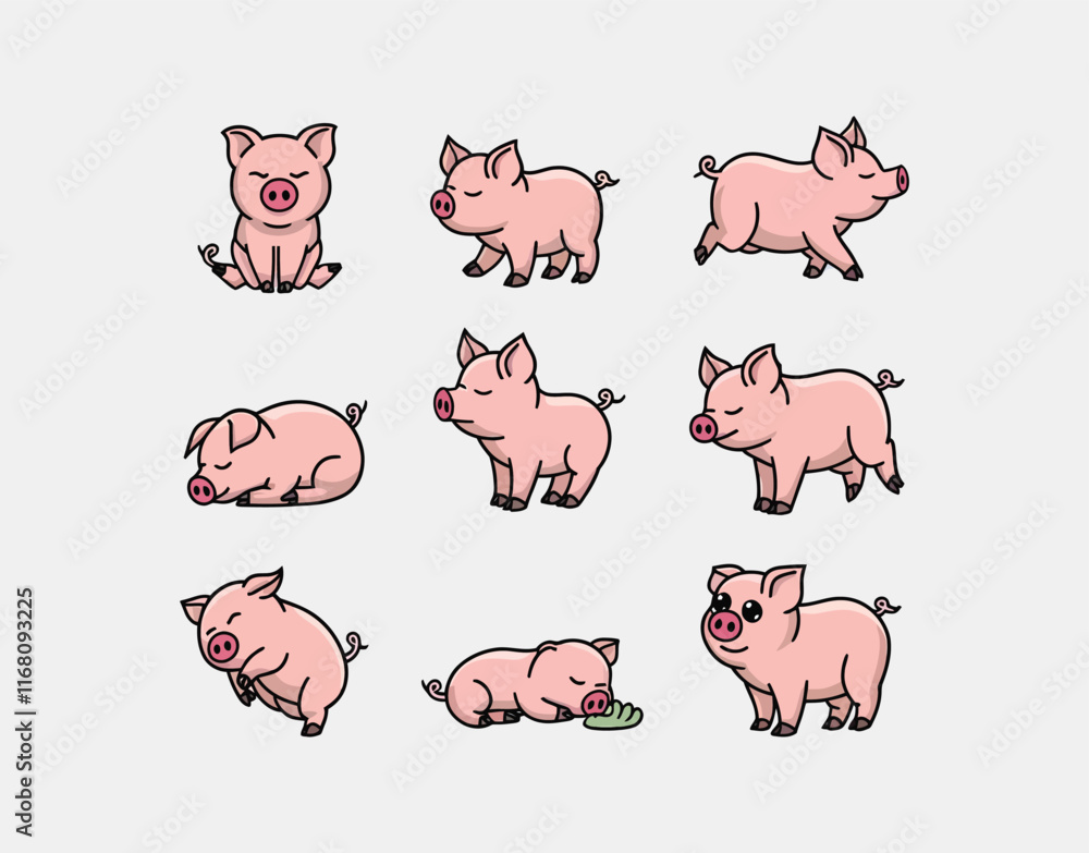 Fototapeta premium Clean Silhouette Collection Vector Template of Teacup Pigs