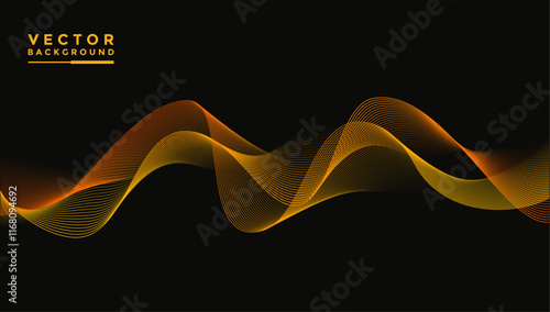 Smooth wavy lines, bright orange, small wave elements, black background, designed with soft yet elegant textured materials.