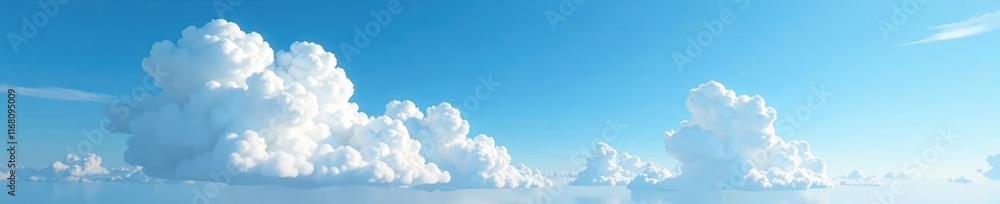 Clouds floating above a serene blue sky with fluffy white clouds and a few wispy strands of cirrus cloud in the distance, clouds, peaceful, vast