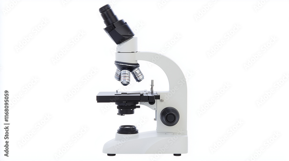 Exploring the Microcosm: A detailed studio shot of a modern compound microscope, showcasing its intricate design and precision engineering. Ideal for scientific, educational, or medical contexts. Exploring the Microcosm: A detailed studio shot of a modern compound microscope, showcasing its intricate design and precision engineering. Ideal for scientific, educational, or medical contexts.