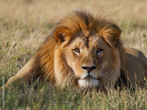 African lion in natural light on the savannah
