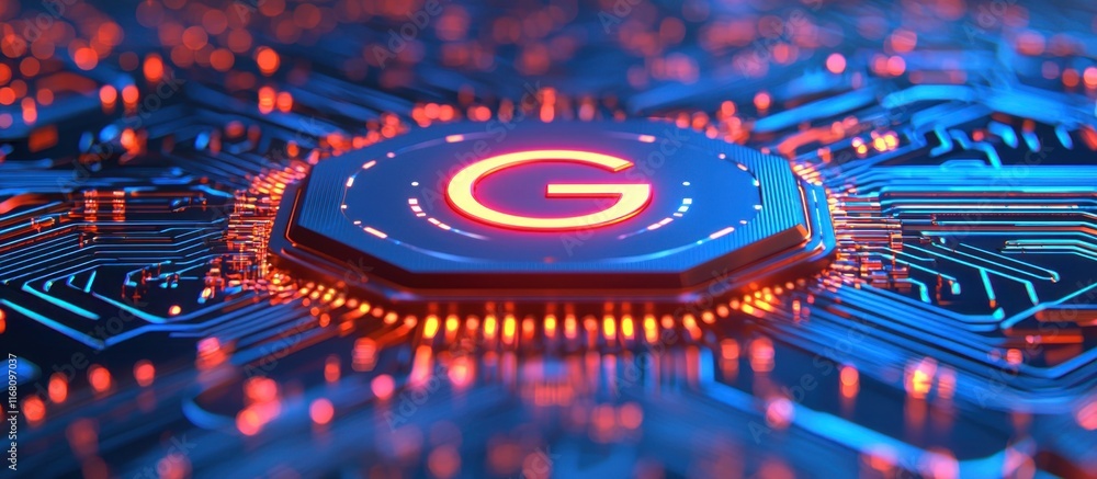 Futuristic Digital Circuit Board with Glowing Elements and Logo Futuristic Digital Circuit Board with Glowing Elements and Logo