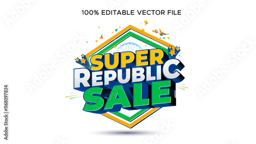 Super Republic sale logo concept for India Republic day. Promotional sales deal discount offer on retail shopping.