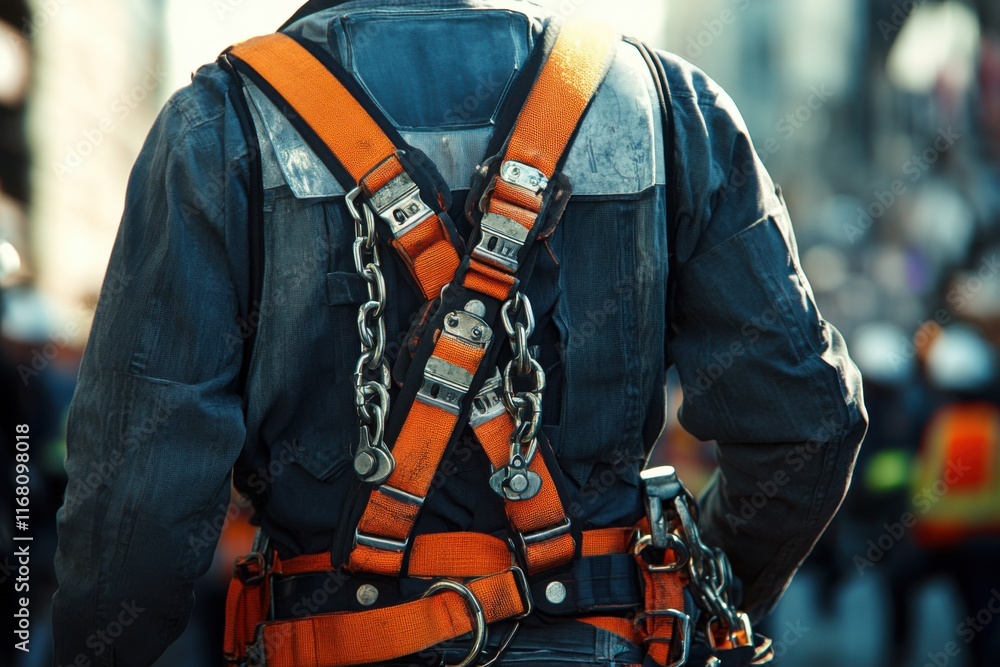 Construction Worker Safety Supervisor Checks Harness Before Work Begins, Ensuring Safety on Job Site Construction Worker Safety Supervisor Checks Harness Before Work Begins, Ensuring Safety on Job Site
