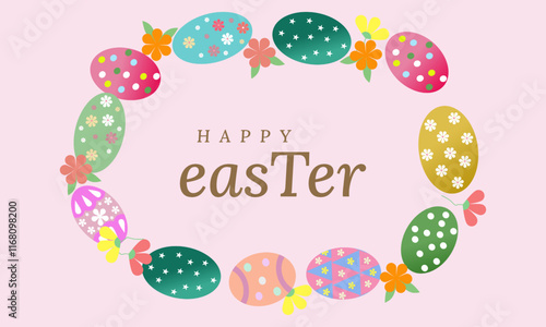 Happy Easter day with pink background design, Easter eggs with flowers, Colorful Easter eggs with flowers , Happy Easter day celebration design elements. photo