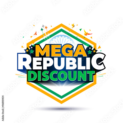 Sales Promotion, tricolor Logo Concept for India Republic Day. Mega Republic Discount, Sale, offer, saving deals on shopping.