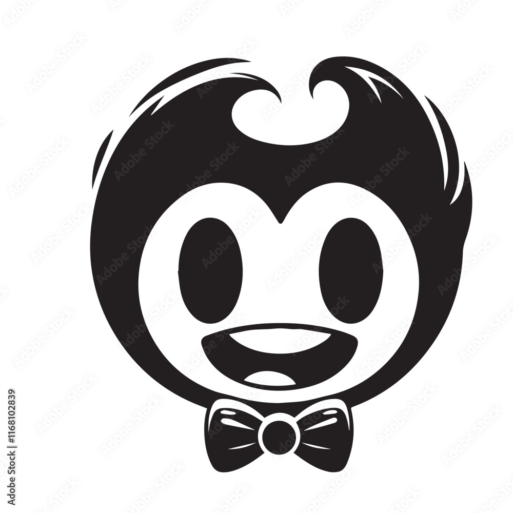 A cartoon drawing of a cartoon character with a big smile black color silhouette isolated white background A cartoon drawing of a cartoon character with a big smile black color silhouette isolated white background