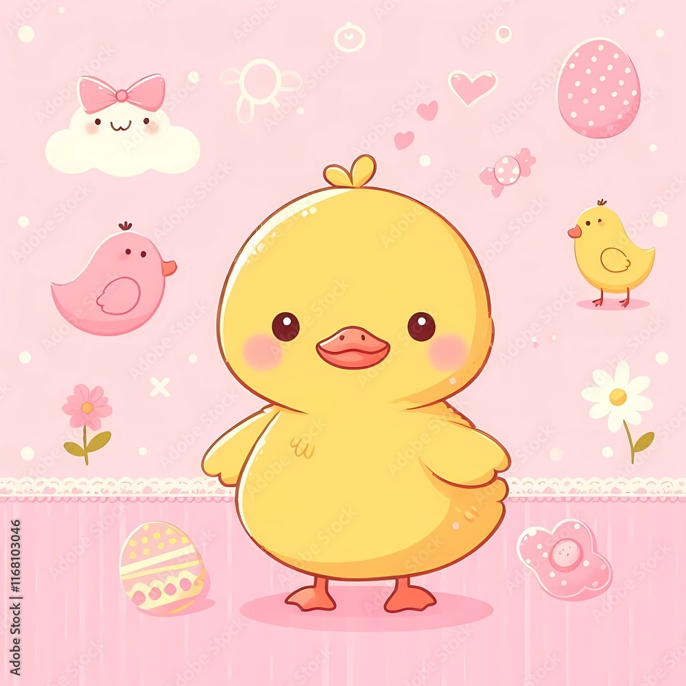 Charming Duck with Pink Background Charming Duck with Pink Background