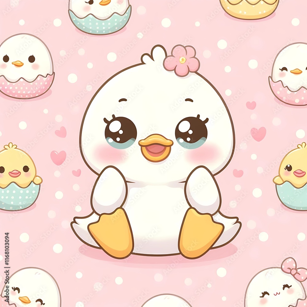 Charming Duck with Pink Background Charming Duck with Pink Background