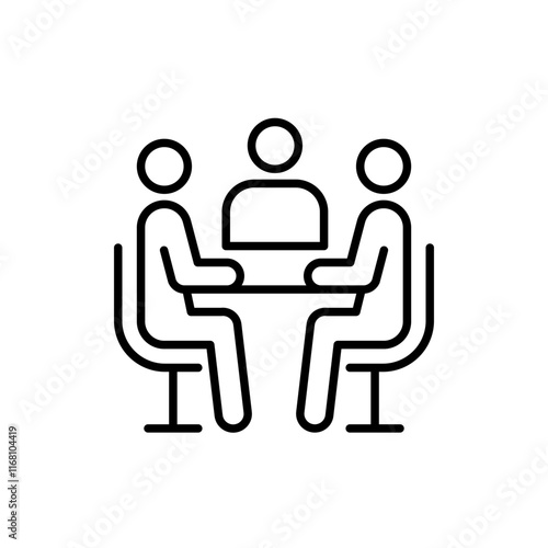 Meeting line icon black set. Containing seminar, business meeting, presentation, interview, conference, assembly, agreement and discussion icons. Solid icon collection. Vector illustration