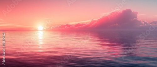 Sunset reflection over calm ocean serene seascape digital art minimalist aesthetic tranquil viewpoint