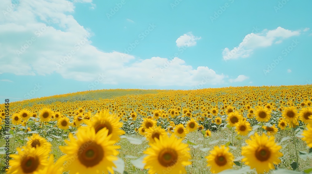 Obraz premium Sunflowers bloom brightly under a summer sky