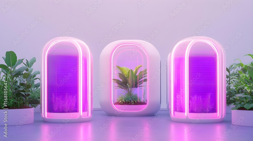 futuristic plant growth chambers, pink neon - futuristic technology futuristic plant growth chambers, pink neon - futuristic technology
