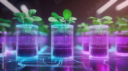 futuristic plant growth, hydroponics lab - biotechnology and geneti. photo