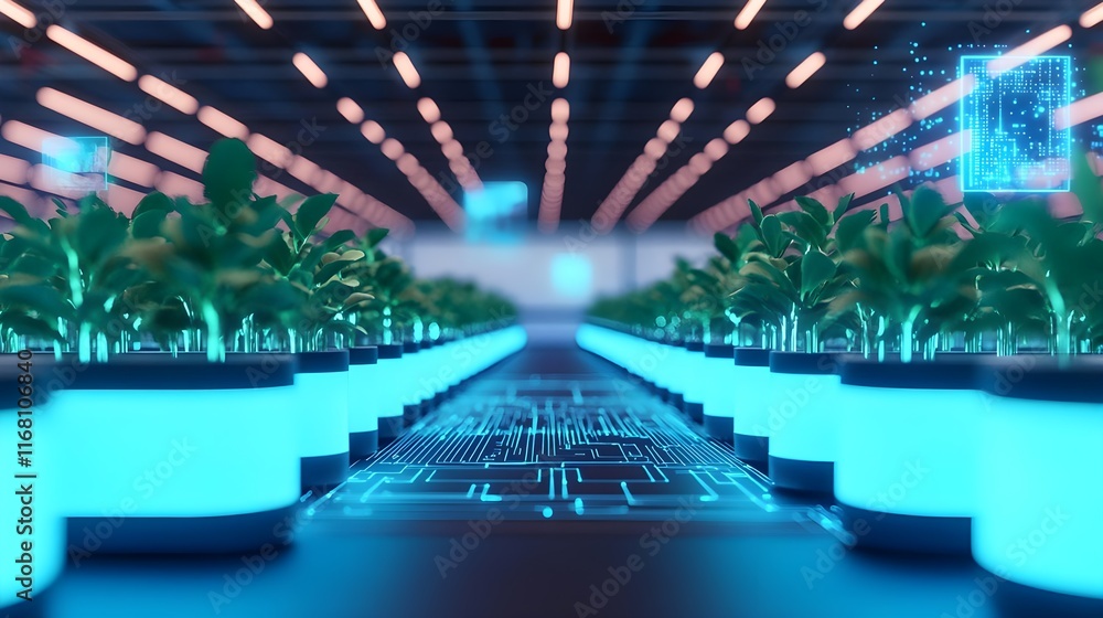 Obraz premium futuristic smart farm, vertical farming, ai - sustainable and eco-f.