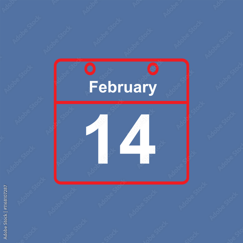 February 14 Flat icon calendar. Loving day. Calendar Icon. Date of valentine's day. Vector illustration. EPS 10/AI February 14 Flat icon calendar. Loving day. Calendar Icon. Date of valentine's day. Vector illustration. EPS 10/AI