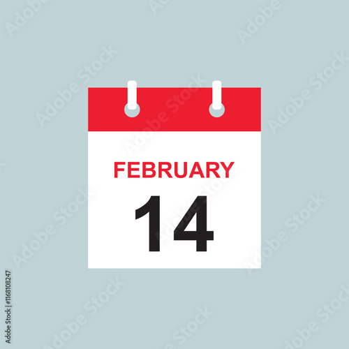 February 14 Flat icon calendar. Loving day. Calendar Icon. Date of valentine's day.  Vector illustration. EPS 10/AI