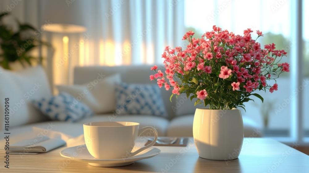Modern Tabletop Design with Cozy Lighting, Neutral Colors, Calm and Inviting Atmosphere, Subtle Grain Texture Modern Tabletop Design with Cozy Lighting, Neutral Colors, Calm and Inviting Atmosphere, Subtle Grain Texture