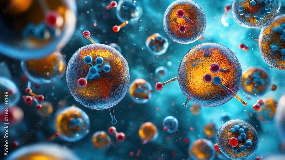 Microscopic Cellular Structures: A Vivid 3D Render of Molecular Interactions Microscopic Cellular Structures: A Vivid 3D Render of Molecular Interactions