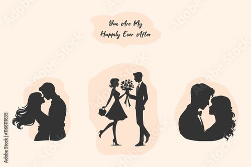 Silhouette of a couple on pale orange background