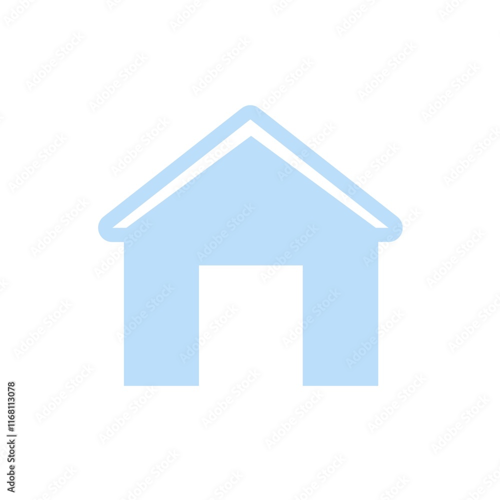 A house with a slanted roof. The house is small and has a door