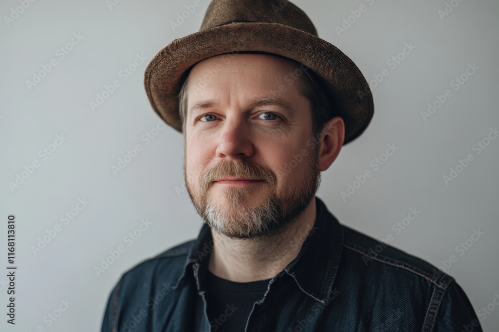 Portrait of a Man with a Hat Against a Neutral Background Portrait of a Man with a Hat Against a Neutral Background