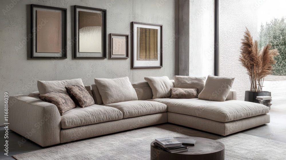 Modern Living Room with Stylish Sofa and Minimalist Decor Modern Living Room with Stylish Sofa and Minimalist Decor