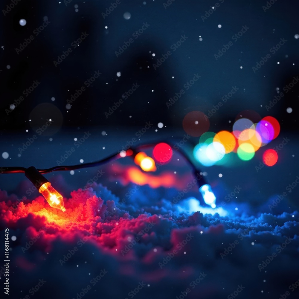 Fototapeta premium Multicolored holiday lights shimmering on dark winter night, abstract, dark, event