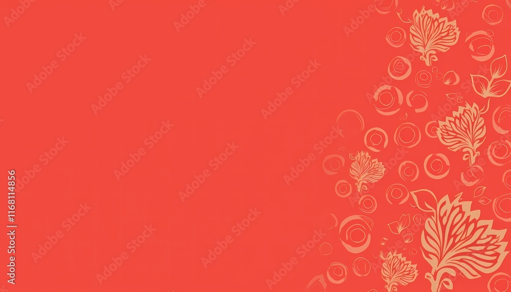 Bold floral outlines on vibrant red background with golden tones Bold floral outlines on vibrant red background with golden tones