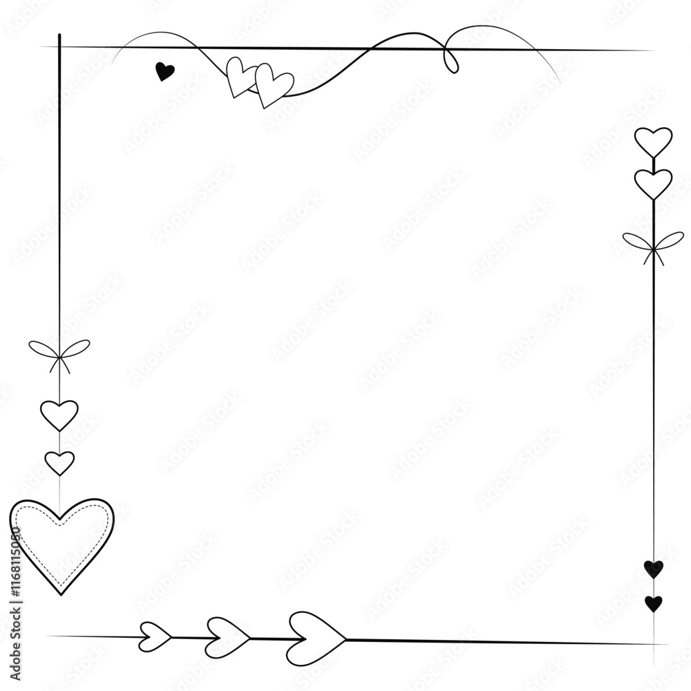 Square frame with cute hearts. Decorations for Valentine's day, wedding party. Outline frames for invitation card, celebration and holidays
Square frame with cute hearts. Decorations for Valentine's day, wedding party. Outline frames for invitation card, celebration and holidays