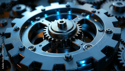 Gears Machine Close-up, Metal Cogwheels, Industrial Mechanism, Engineering photo