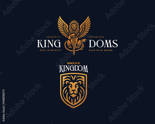 luxury unique majestic king golden winged lion logo for business company