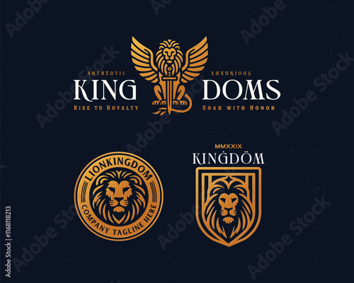 luxury unique majestic king golden winged lion logo for business company