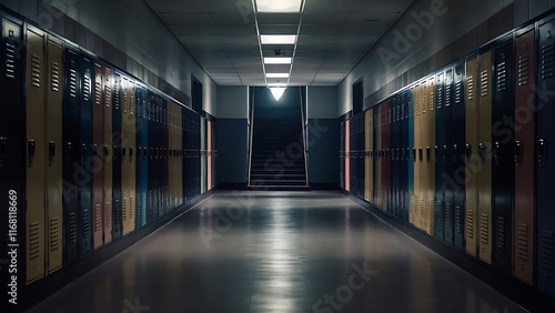 Empty school hallway with lockers