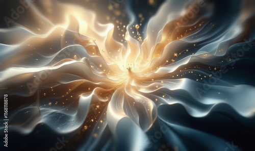 Abstract glowing gold background. Golden background. Golden light, sun rays, gold flare. Light flashes. Golden shining light effect. Bright sun sparkles with stars and sparkles.