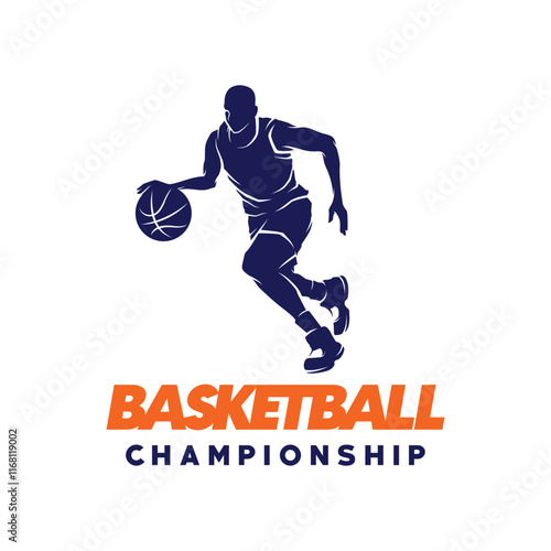 Basketball logo design. Silhouette of basketball player action vector Illustration