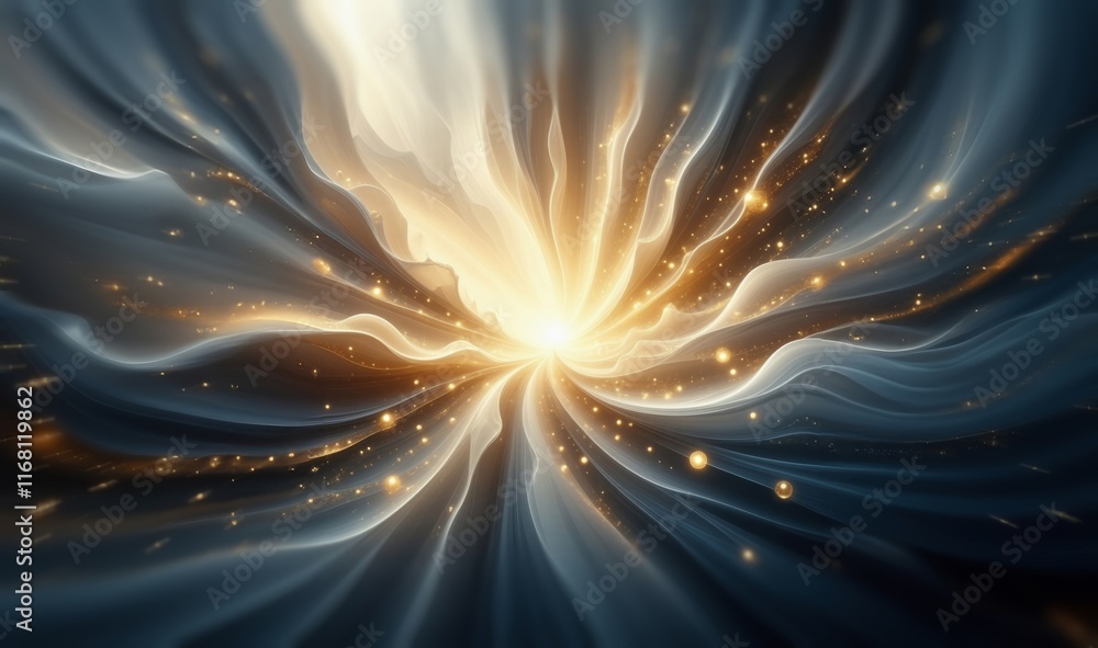 Obraz premium Gold glittering wave. Abstract glow art background. Golden background. Golden light, sun rays, gold flare. Light flashes. Golden shining light effect. Bright sparkles with stars and sparkles.
