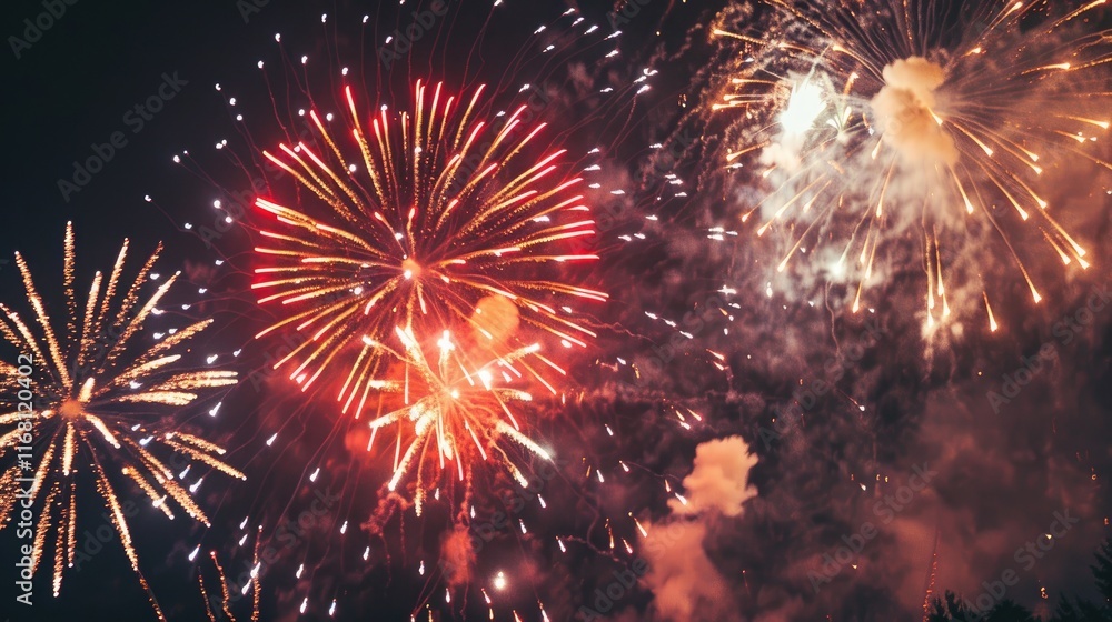 A festive fireworks display lighting up the night sky to ring in the New Year A festive fireworks display lighting up the night sky to ring in the New Year