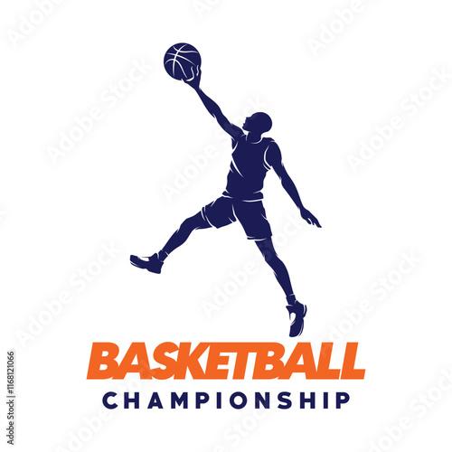 Basketball logo design. Silhouette of basketball player jump for the slam dunk vector Illustration