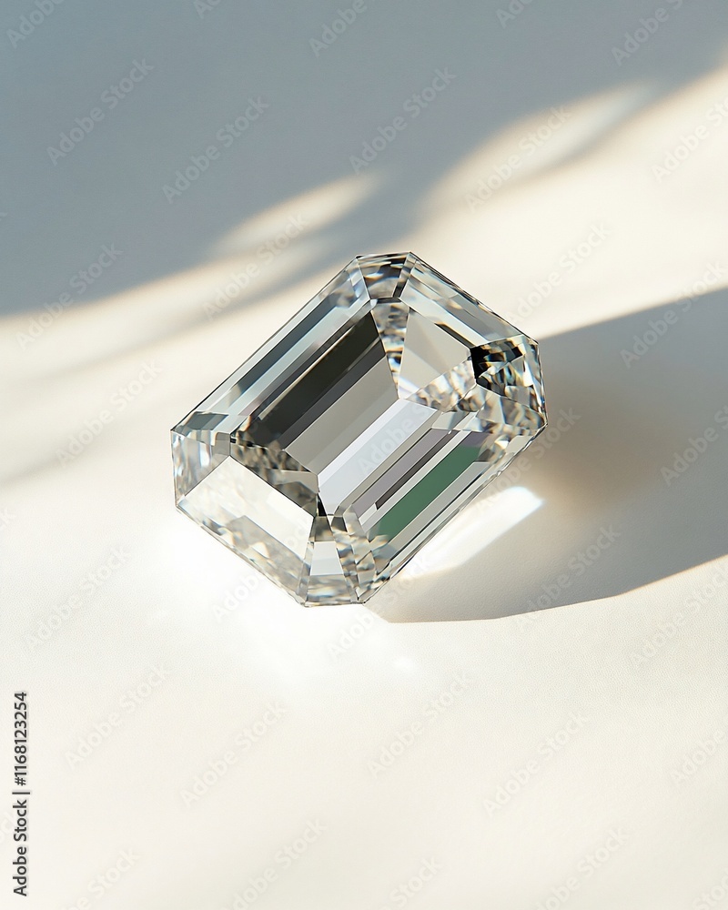 Sparkling emerald-cut gemstone on white background. Sparkling emerald-cut gemstone on white background.