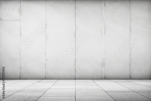 Clean white tiled floor and textured vertical panels on a neutral background. Concept of minimalism, simplicity, and design aesthetics. Ai generative