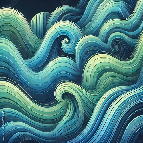 Analogous Blue Green Ocean Wave Stylized wave with gradient blen photo