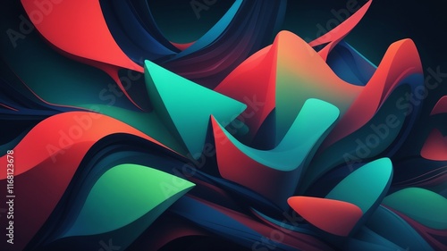 The background is blue, green, neon red, with modern gradations, full of compatible and dynamic spatial shapes