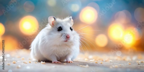 Adorable White Dwarf Hamster Posing, Cute Rodent Pet, Small Animal Photography photo