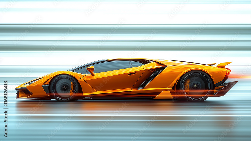 Orange Sports Car Speeding – Side View of High-Performance Vehicle in Motion Orange Sports Car Speeding – Side View of High-Performance Vehicle in Motion