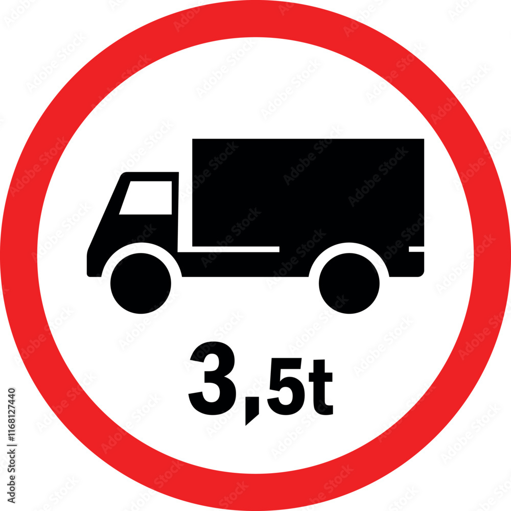 Weight limit 3.5 Ton restriction truck road sign. Traffic signs and symbols. Weight limit 3.5 Ton restriction truck road sign. Traffic signs and symbols.