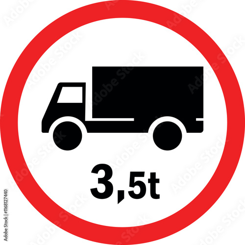 Weight limit 3.5 Ton restriction truck road sign. Traffic signs and symbols.